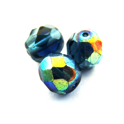 8 mm Round Faceted Fire-polished Czech Glass Beads - Montana Blue AB - 15 or 50 pc