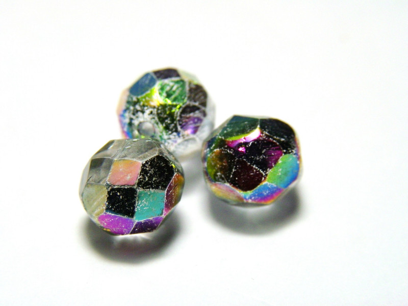 8 mm Round Faceted Fire-polished Czech Glass Beads - Crystal Medium Vitrail - REDUCED -Vintage Look