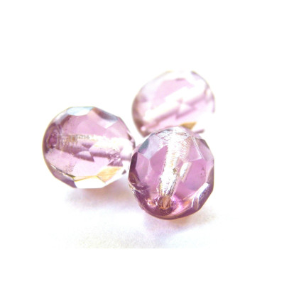 8 mm Round Faceted Fire-polished Czech Glass Beads - Light Amethyst - 15 or 50 pc
