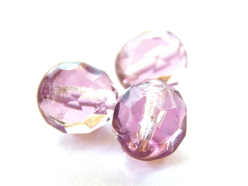 8 mm Round Faceted Fire-polished Czech Glass Beads - Light Amethyst - 15 or 50 pc