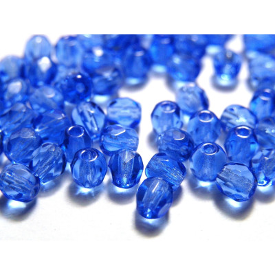 4 mm Round Faceted Fire-polished Czech Glass Beads - Sapphire