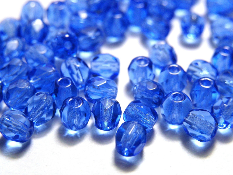 Kleine runde feuerpolierte Perlen - 4 mm - Sapphire - 30, 100 Stück