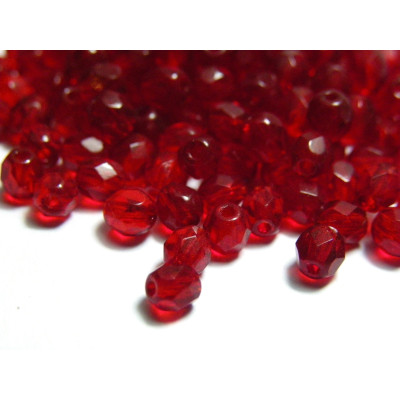 4 mm Round Faceted Fire-polished Czech Glass Beads - Siam Red