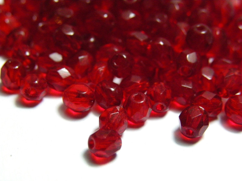 4 mm Round Faceted Fire-polished Czech Glass Beads - Siam Red