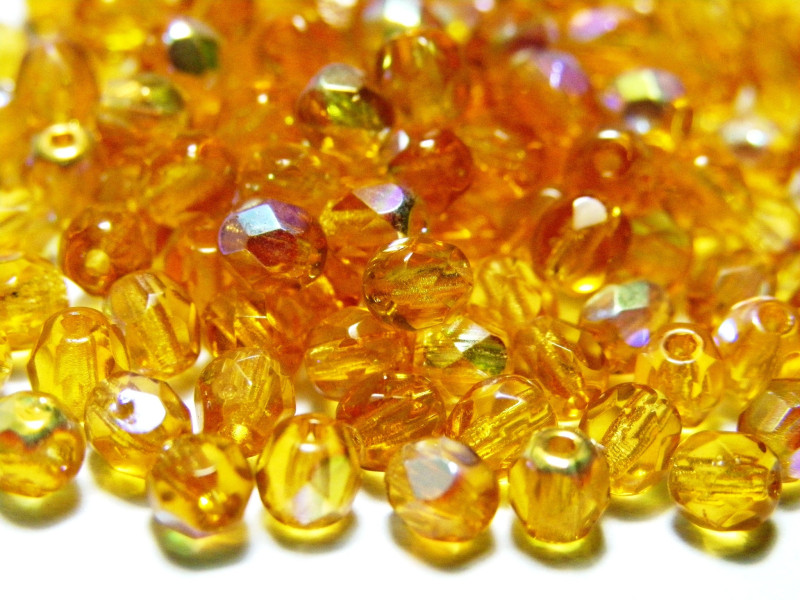 4 mm Small Round Faceted Fire-polished Czech Glass Beads - Topaz AB