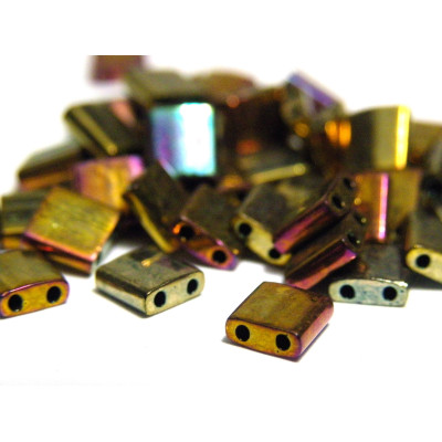 10 g Miyuki Tila Beads 5 x 5mm - Metallic Gold Iris (462)