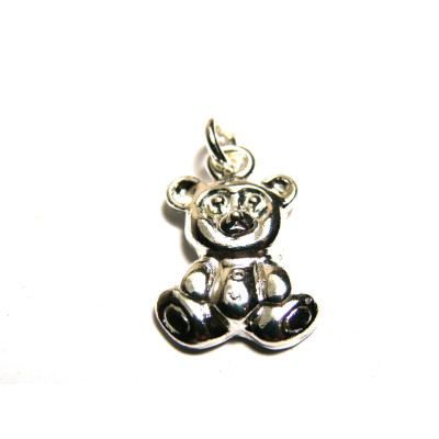 15 mm Teddy Bear Alloy Charm With Open Jump Ring (2 pc.) - Silver Plated