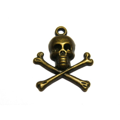 2 Stk. (1 Paar) Totenkopf und Kreuzknochen Anhänger/Charms 20 mm - Auswahl aus Antik-Bronze, -Silber, -Gold und -Kupfer