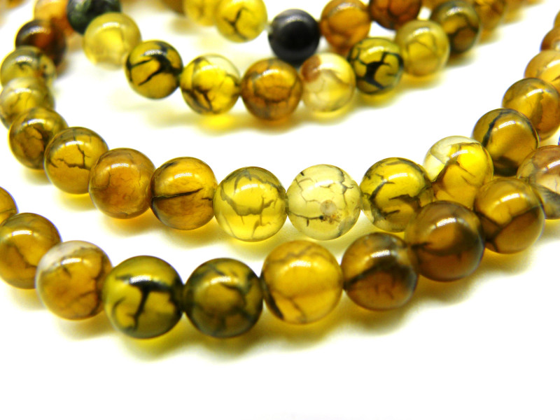 Runde Drachen-Adern-Achat Perlen - Olivgrün- 6 mm - Strang oder lose Perlen