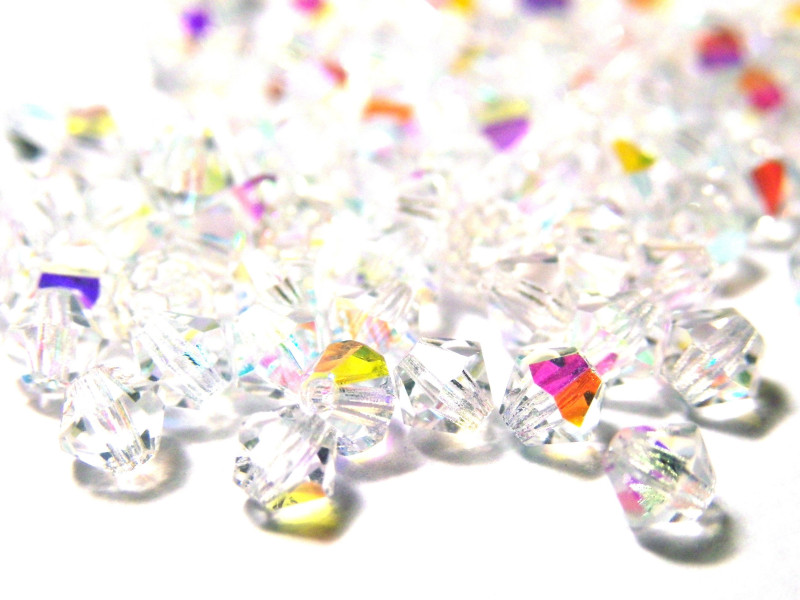 4 mm Czech MC Small Faceted Glass Bicone Beads - Crystal AB