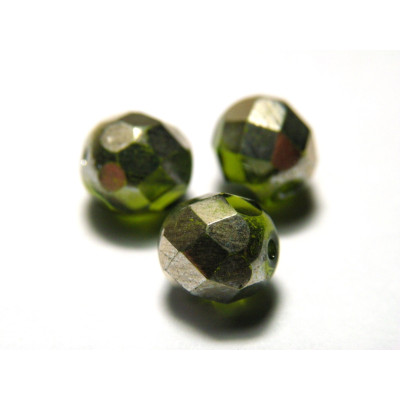 8 mm Round Faceted Fire-polished Czech Glass Beads - Olivine Silver