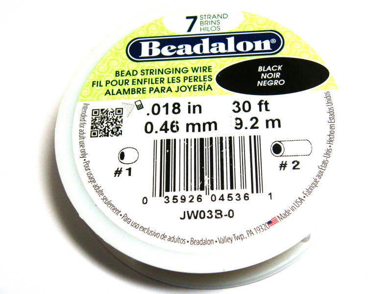 0.46 mm (.018 inch) Beadalon 7-Strand Nylon-Coated Stainless Steel Beading Wire - 9.2 m (30 ft) Black 0.46 mm (.018 inch) Beadalon 7-Strand Nylon-Coated Stainless Steel Beading Wire - 9.2 m (30 ft) Black
