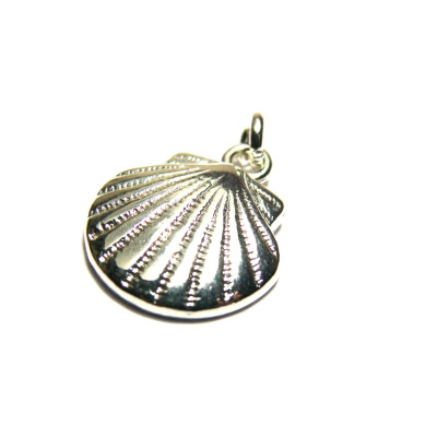 15 mm Clam Shell - Alloy Charm With Open Jump Ring - Silver Plated (2 pc.)