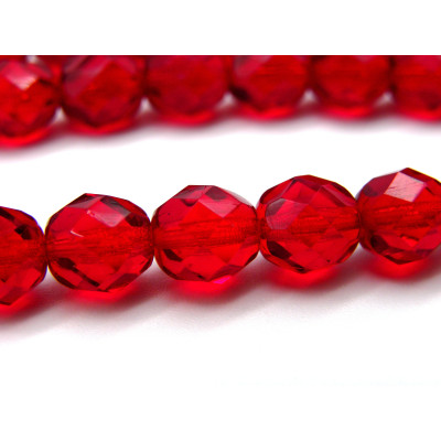 25x Tschechische feuerpolierte Glasschliffperlen 8 mm - Rubinrot