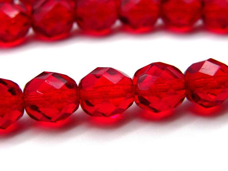 25x Tschechische feuerpolierte Glasschliffperlen 8 mm - Rubinrot