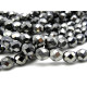 8 mm Round Faceted Fire-polished Czech Glass Beads - Hematite - 25 pc