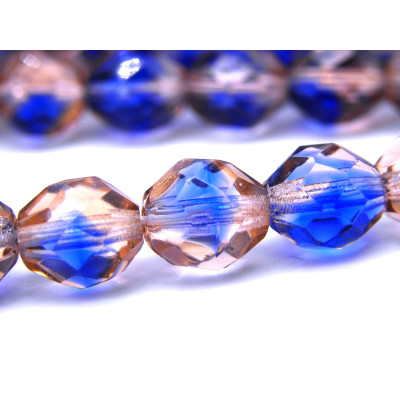 25x Runde facettierte feuerpolierte tschechische Glasschliffperlen 8 mm - Zweifarbig Blau/Rosa