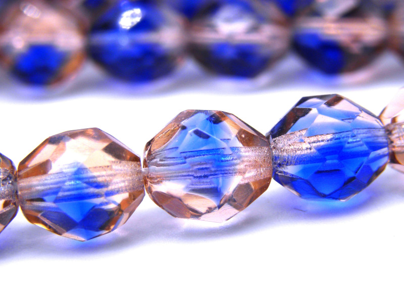 8 mm Round Faceted Fire-polished Czech Glass Beads - Blue/Pink - 25 pc