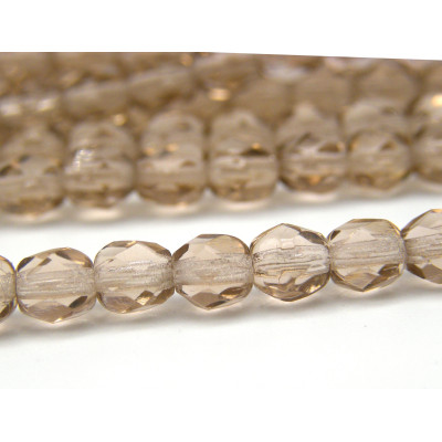 4 mm Round Faceted Fire-polished Czech Glass Beads - Light Smoky Topaz
