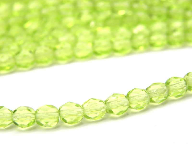 Kleine runde feuerpolierte Glasperlen 4 mm - Lime - 50 Stück