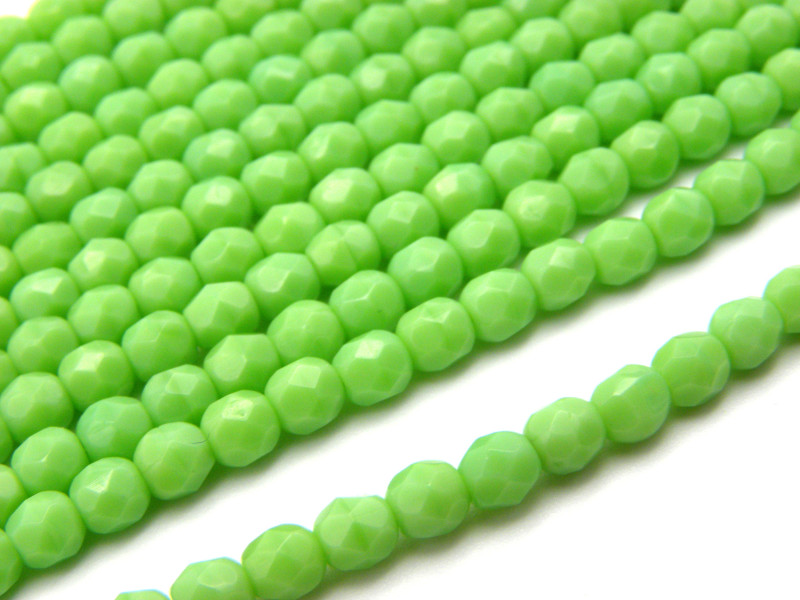 4 mm Round Faceted Fire-polished Czech Glass Beads (50 pc.) - Opaque Honeydew