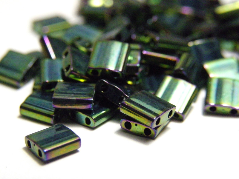 5 mm Miyuki Tila Beads, 2-hole Square Beads, Japanese Glass Beads - Metallic Green Iris TL 468 - 11 g (approx. 125 Beads)