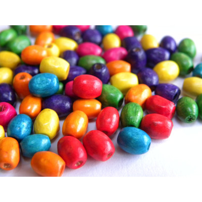 100x Kleine ovale Holzperlen 6 x 4mm - Farbmix