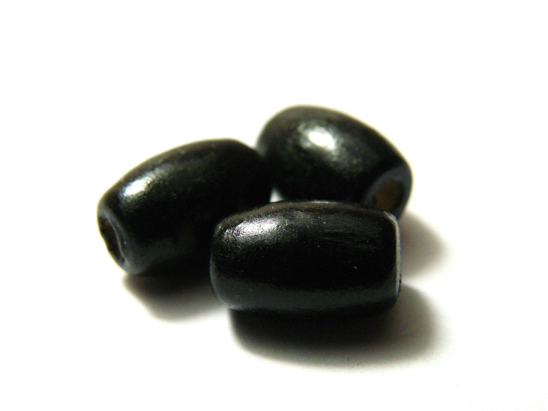 12 mm x 8 mm Medium Oval Wooden Beads, approx. 2 mm Hole - Black (50 Pc.)