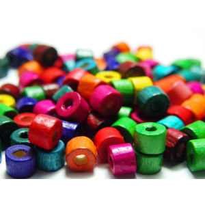 5 mm x 5 mm Small Wooden Cylinder Beads - Mixed Co...