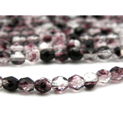 4 mm Round Fire-polished Czech Glass Beads - Crystal/Amethyst - 50 pc