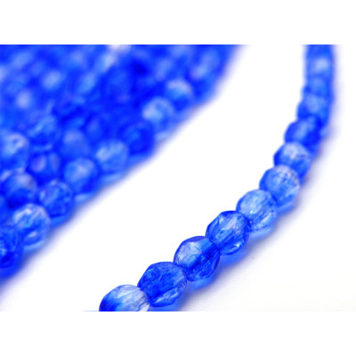 4 mm Round Faceted Fire-polished Czech Glass Beads -  Surf Up Blue/Crystal (50 pc.)