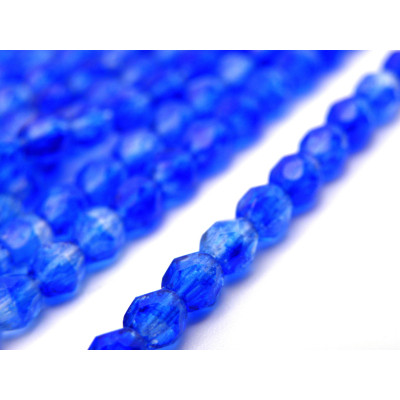 50 Stk. Tschechische feuerpolierte Glasschliffperlen 4 mm - Bluebell - Zweifarbig Dunkelblau/Crystal