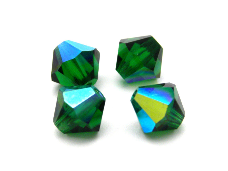 Tschechische MC Doppelkegelperlen, facettierte böhmische Glasperlen - 6 mm - Medium Emerald AB