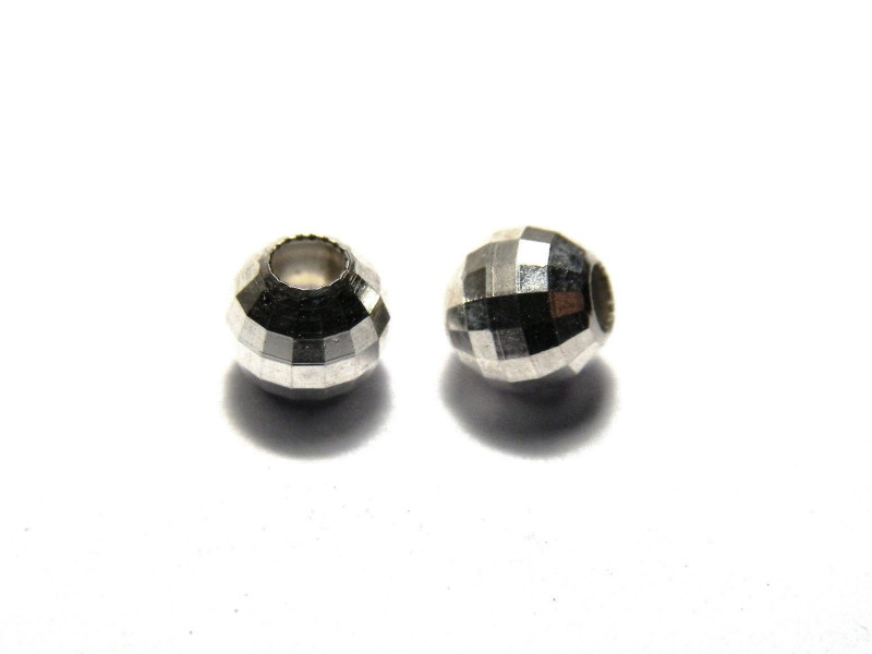 4 mm Kleine Runde Facettierte Sterlingsilber Perlen (5 Stk.)