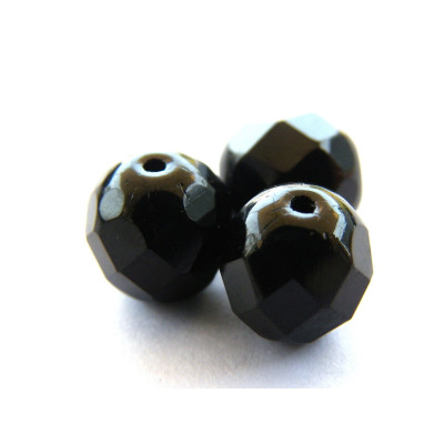 8 mm Round Faceted Fire-polished Czech Glass Beads - Jet - 15 or 50 pc