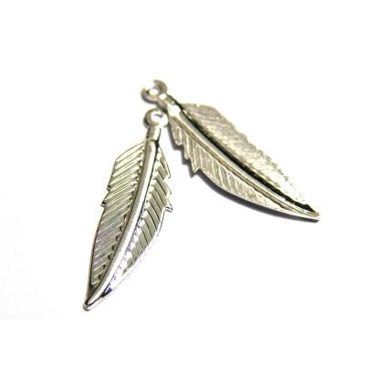 35 mm Feather Metal Alloy Charm, Large Feather Pendant - Silver Plated - 2 or 10 pc
