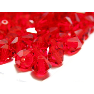 6 mm Czech MC Faceted Glass Bicone Beads - Light Siam Red (24 Pc.)