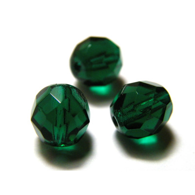 8 mm Round Faceted Fire-polished Czech Glass Beads - Emerald