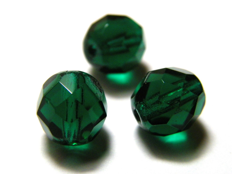 8 mm Round Faceted Fire-polished Czech Glass Beads - Emerald