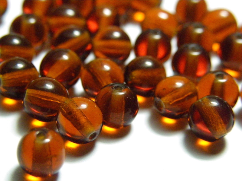 6 mm Traditional Round Czech Pressed Glass Beads - Dark Topaz Brown