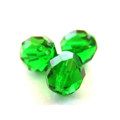 8 mm Round Faceted Fire-polished Czech Glass Beads - Medium Emerald - 15 or 50 pc