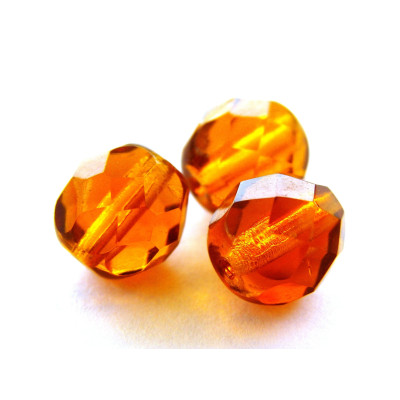 8 mm Round Faceted Fire-polished Czech Glass Beads - Dark Topaz - 15 or 50 pc