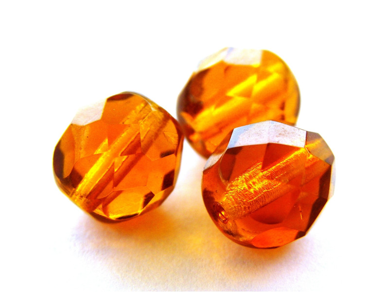 8 mm Round Faceted Fire-polished Czech Glass Beads - Dark Topaz - 15 or 50 pc