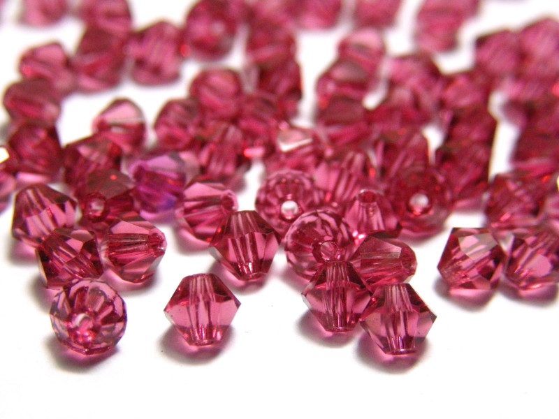 4 mm Czech MC Small Faceted Glass Bicone Beads - Hot Pink (24 Beads)