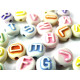 10 mm Round Puffed White Plastic Letter Alphabet Beads with Colourful Letters - 10 pc