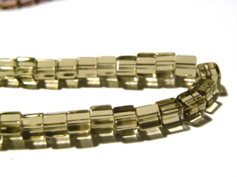 4 mm Small Glass Cube Beads - Cubic Glass Beads - Smoky Quartz - 1 Strand with approx. 75 beads