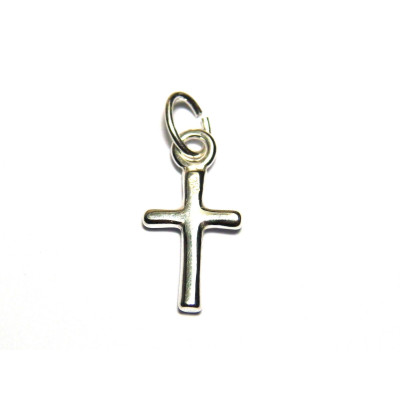 15 mm Solid Sterling Silver 925 Cross Charm With Jump Ring - Cross Pendant - Small Rosary Cross