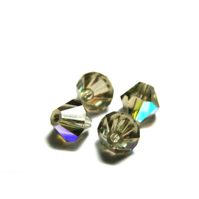 6 mm Czech MC Faceted Glass Bicone Beads - Black Diamond AB (24 Beads)