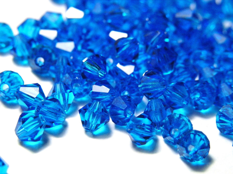 4 mm Czech MC Small Faceted Glass Bicone Beads - Capri Blue