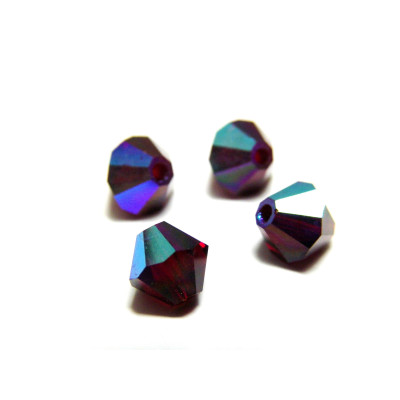 6 mm Czech MC Faceted Glass Bicone Beads - Garnet Red AB